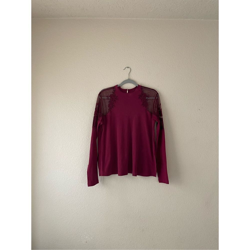 Free people sheer lace ribbed blouse